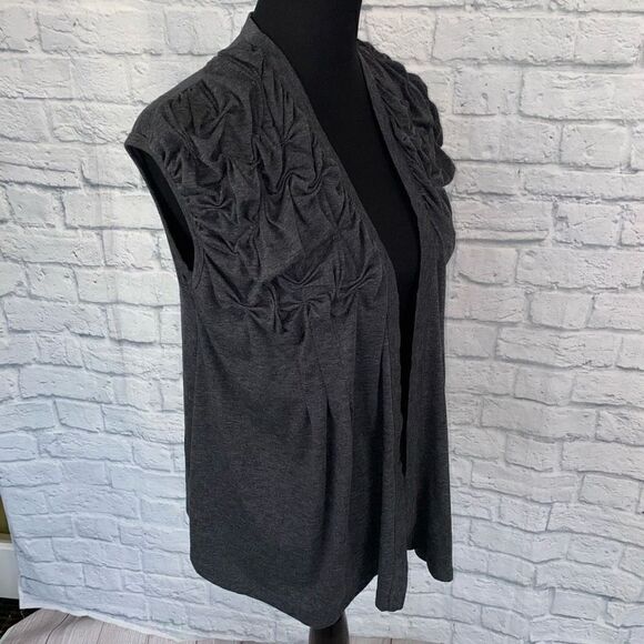 Mystree women M open front rouched top sleeveless cardigan top grey - Picture 4 of 9